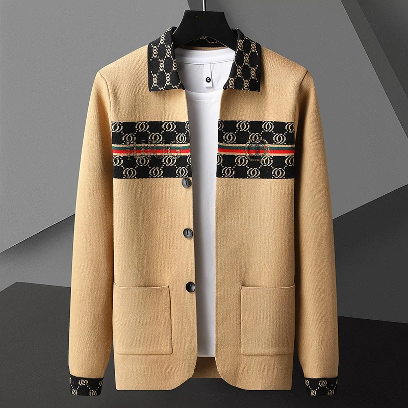 Luxury Spring and Autumn Men\'s Business Casual Fashion  Embroidered Designer Pocket High-quality Sleeve Knitted Cardigan  M-4XL