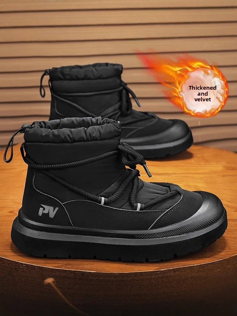

Мужские зимние ботинки для снега с флисовой подкладкой и мехом, утепленные, для активного отдыха, морозостойкие, хлопковые, молодежные, модные, средней высоты, стильные ботинки