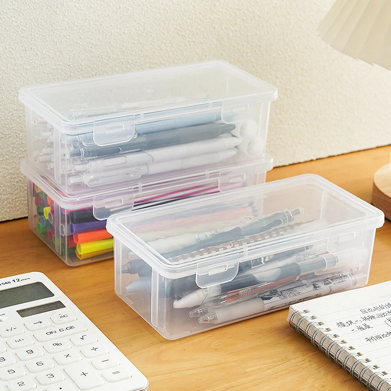 1PC Large Capacity Plastic Pencil Box Stackable Translucent Clear Pencil Box Office Supplies Storage Organizer Box