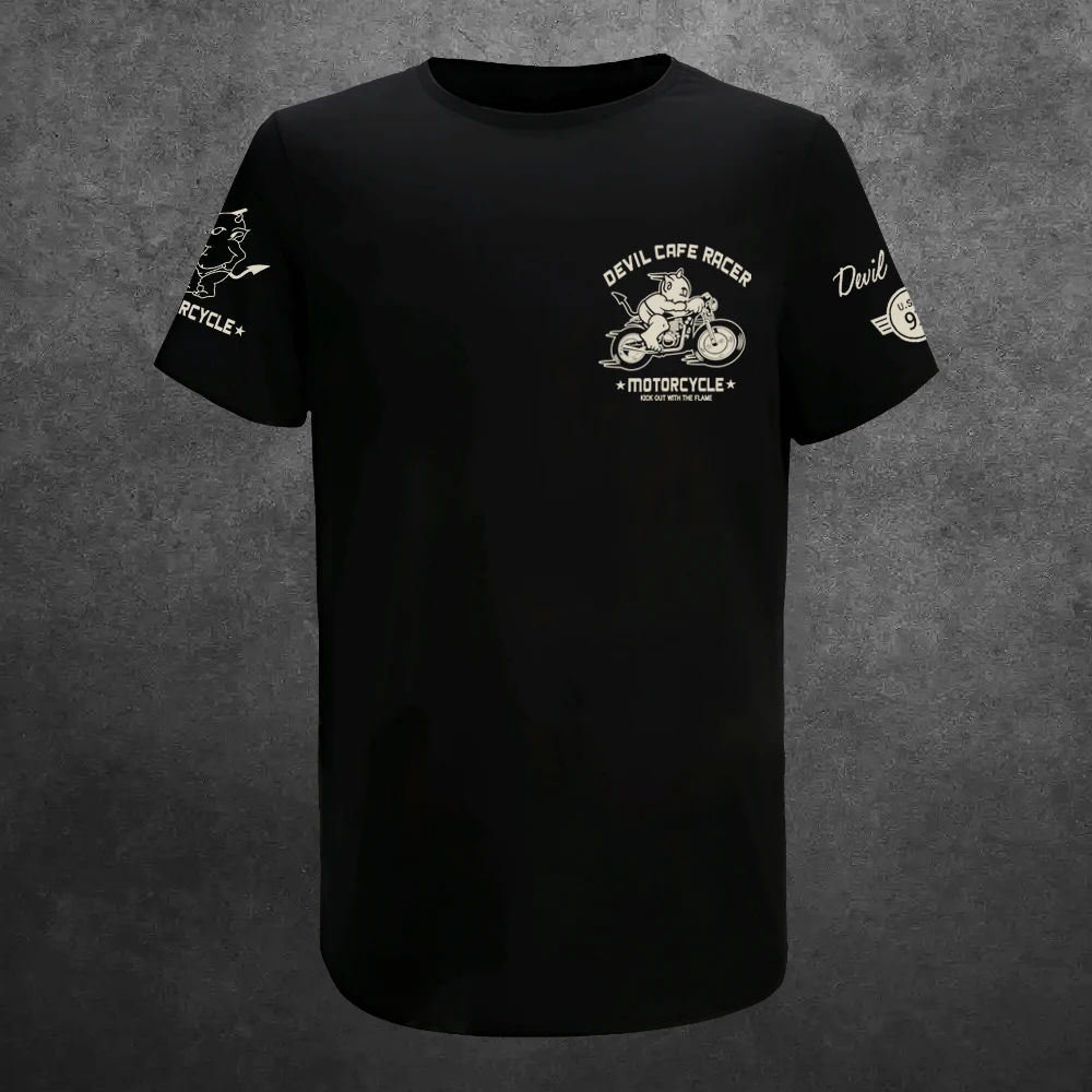 Vintage Men T Shirt Motorcycle Racing Tattoo Devil Cartoon Printing Hip Hop Summer Casual Streetwear Short Sleeve Tees