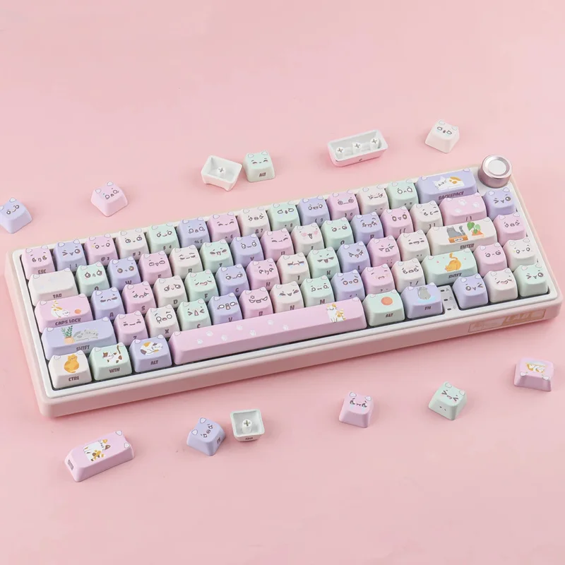 Maca Cat Cute Keycaps,128 Keys Custom MAO Profile Dye-sublimation Cat-shaped PBT Keycap For MX Mechanical Keyboards 61/75/87/104