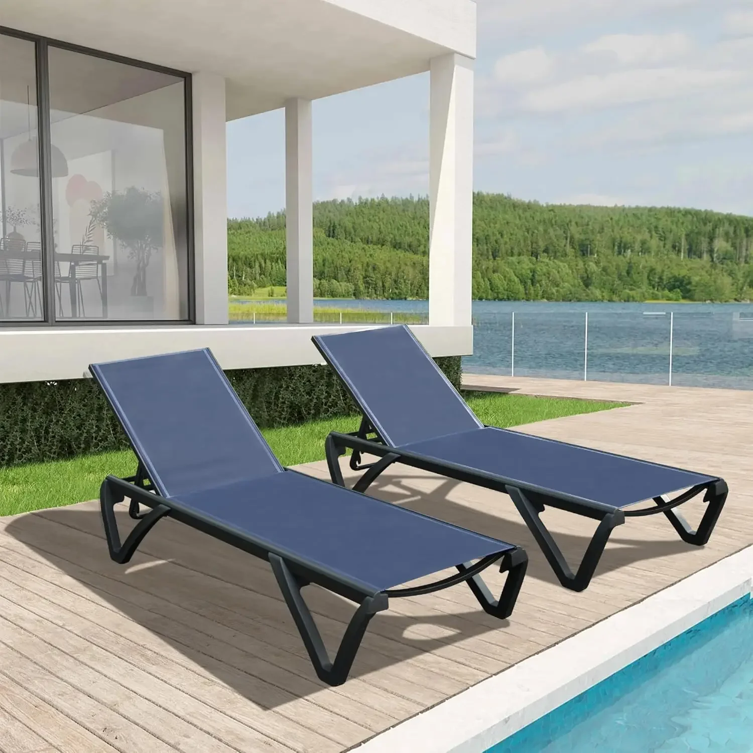 

Pool Lounge Chairs Set of2,Aluminum Patio Chaise Lounge with Wheels,5Position Adjustable,All Weather Outdoor Lounge Chairs