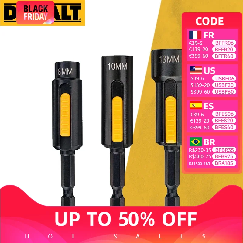 DEWALT DT7430 DT7440 DT7450 Cleanable Hexagonal Magnetic Nut 8/10/13MM Socket Driver Dewalt Power Tools Accessories