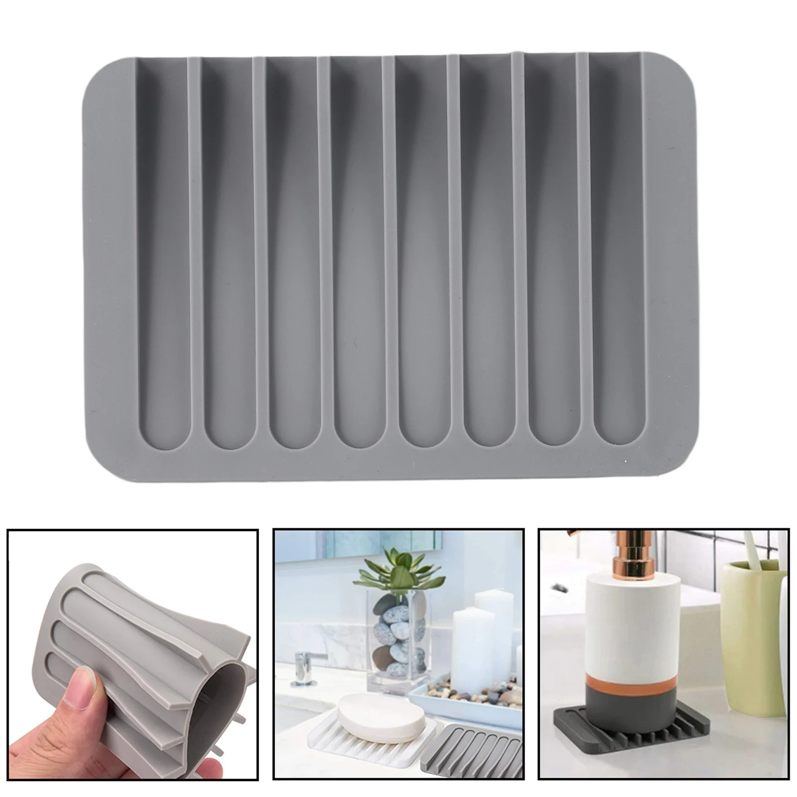 Soap Holder 11.5*8*1cm Silicone Soap Rack Soap Box Storage Rack Anti Slip Mat Gray White Silicone Soap Holder Anti Slip Pad