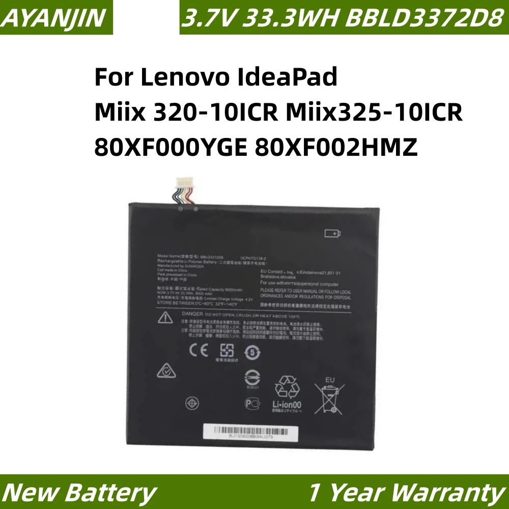 

BBLD3372D8 5B10N38140 3.7V 33.3WH Laptop Battery For Lenovo IdeaPad Miix 320-10ICR Miix325-10ICR 80XF000YGE 80XF002HMZ