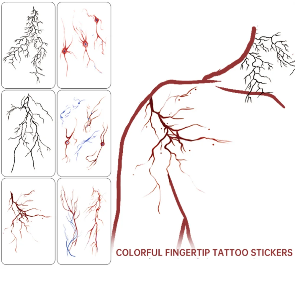 

Красочные татуировки сосудистыми клетками, наклейки с молниями, татуировки, водонепроницаемые наклейки для женщин и мужчин, переводная татуировка, декор для макияжа, флэш-тату