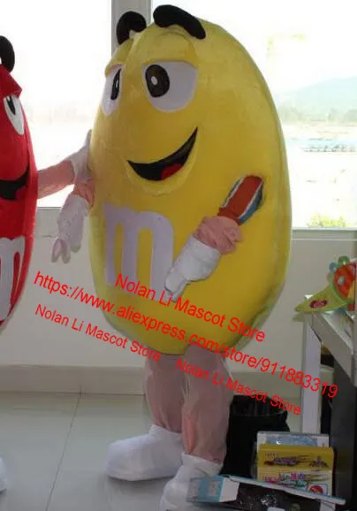 High Quality Red and Yellow Chocolate M Bean Mascot Costume Candy Cartoon Anime Cosplay Masquerade Festival Event 597