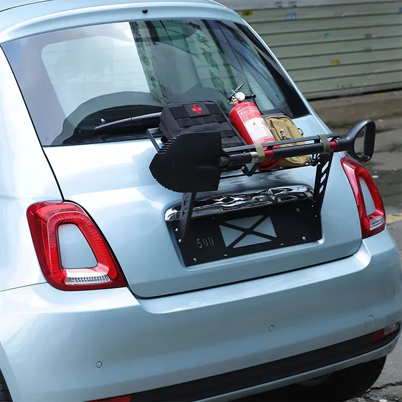 เหล็กคาร์บอนสีดําสําหรับ Fiat 500 2010-2025 + รถ tailgate Multi-Function กระเป๋าเดินทางแขวนรถภายนอกการปรับเปลี่ยนอุปกรณ์เสริม