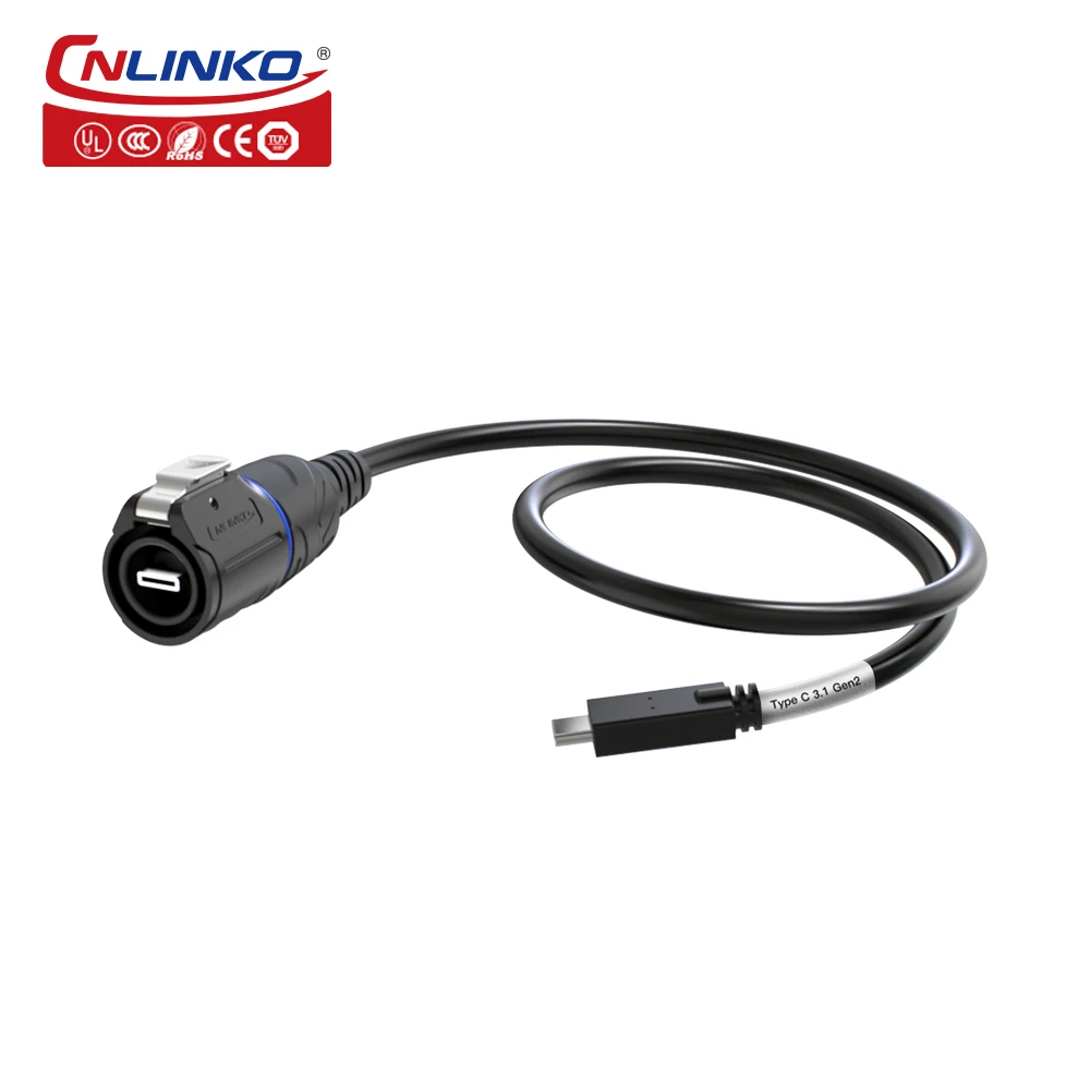 CNLINKO Waterproof Type-C Industrial USB 3.1 Male Plug Female Socket Jacks Panel Mount 0.5/1m Extension Cable USB Data Connector