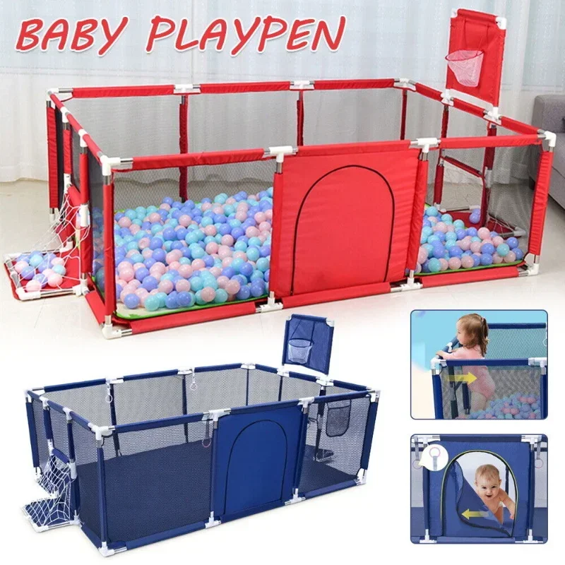 Baby Playground Portable Children\'s Activity Center Safe Playground with Basketball Hoop