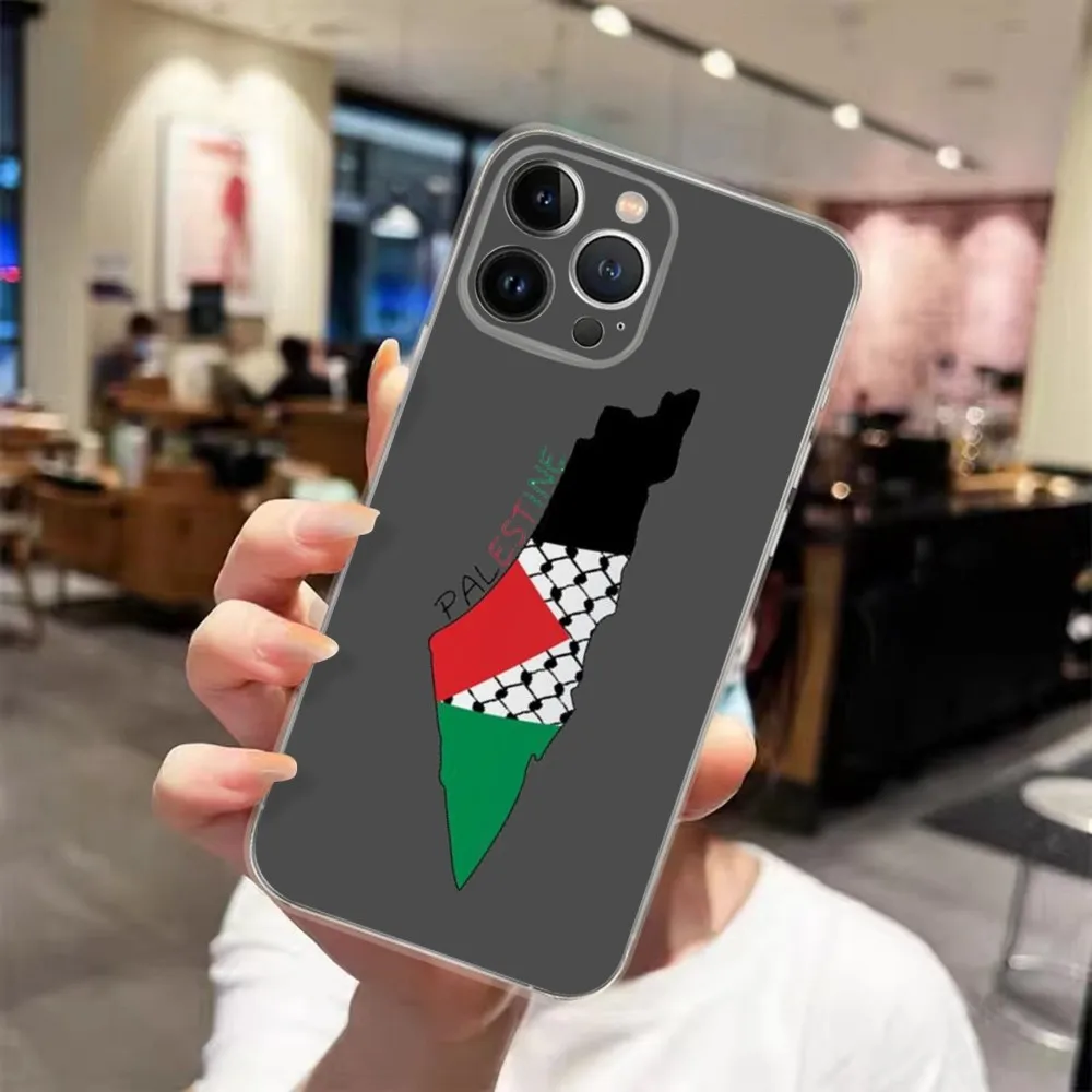 Palestine Flag Map Passport Phone Case For iPhone 15 14 13 12 11 Pro Xs Max Mini XR X 7 8 Plus Transparency Funda Soft Cover