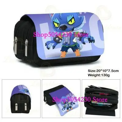 Estuche de lona elástico con estampado de figuras de anime para niños, estuche de lápices de gran capacidad de doble capa con diseño de Brawl-Star-Hero, material escolar