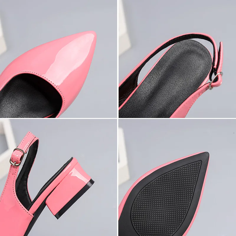 2026 Spring Chunky Heel Sandals Women Pointed Toe Open Back Strappy Dressy Large Size Casual Party Wear Shoes image 2