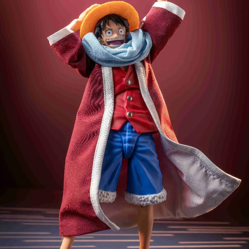 Shf 1/12 Scale Luffy Burgundy Cloak Coat Clothes Accessory Model for 6'' One Piece Anime Action Figures Body Dolls Decor