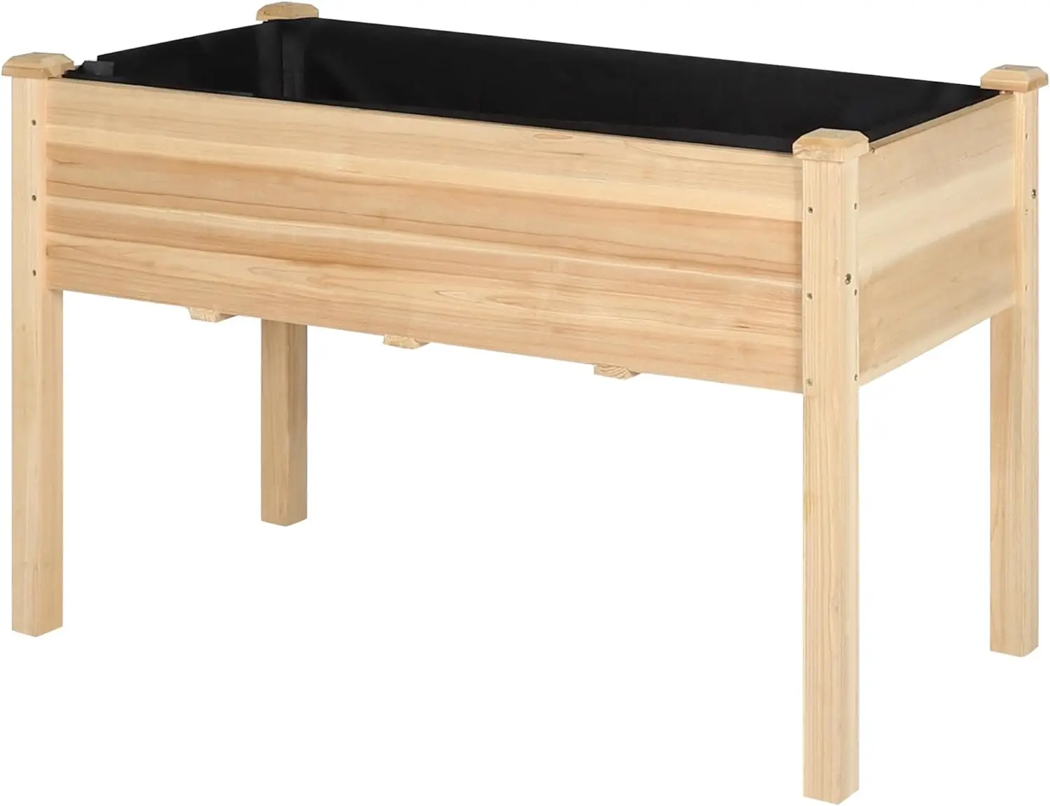 Wooden Raised Garden Bed for Backyard and Patio - Natural, with Liner & Drainage Hole