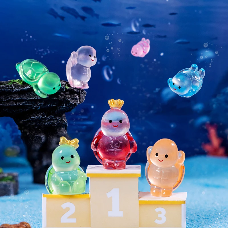 Figuras de paisaje en miniatura de tortuga luminosa de dibujos animados, pequeños adornos bonitos, decoración de escritorio Kawaii, regalos de decoración del hogar DIY