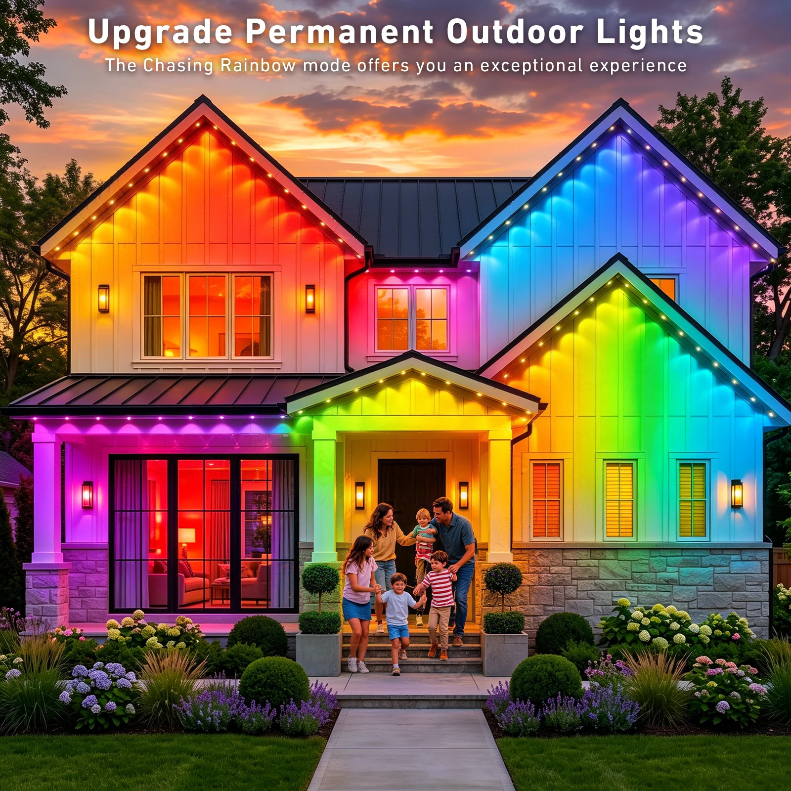600FT Permanent Outdoor String Lights RGB+IC,IP67 Waterproof Eaves Lights, App & Remote Control, Music Sync, MyDIY Timer, Easy Install for Patio, Roofline, Garden, Deck, Fence Holiday Decor 5