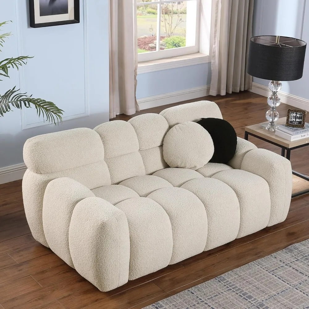 

65” Boucle Cloud Sofa, Modern Tufted loveseat Sofa Couch with 2 Pillows, Comfy Marshmallow Couches for Small Space, Bedroom