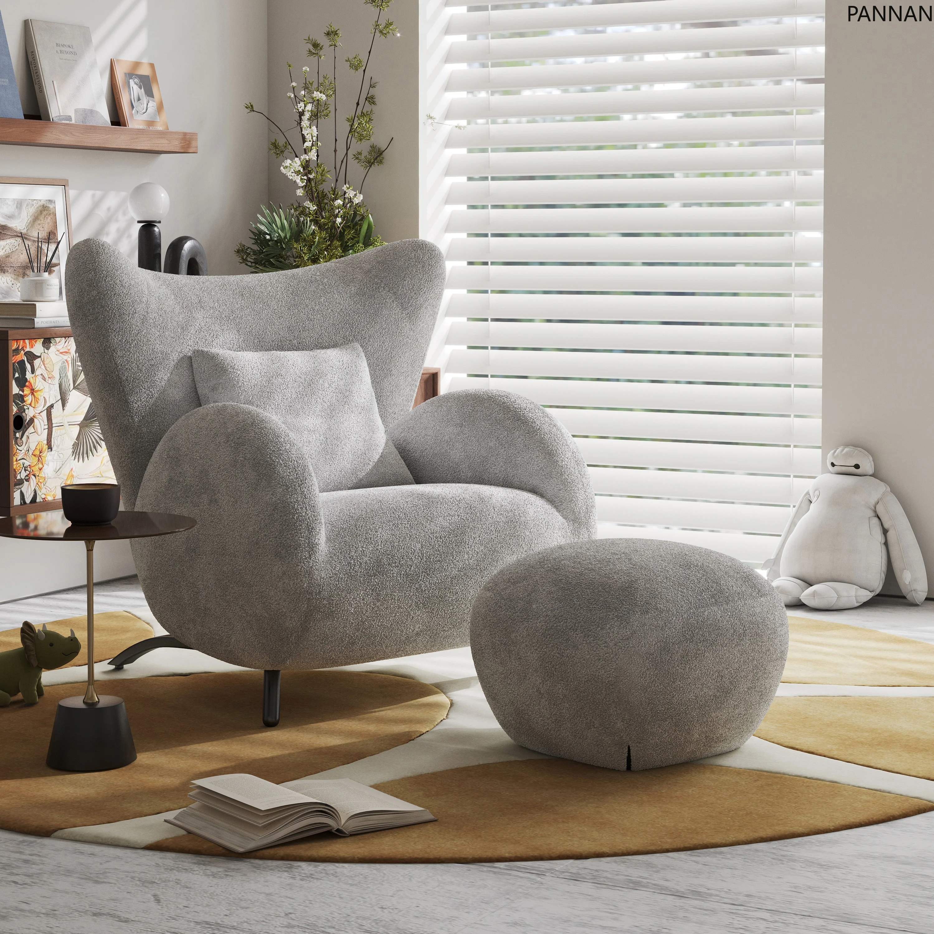 

Cream Antelope Single Living Room Sofa Fabric Leisure Chair Middle Antique Lazy Sofa