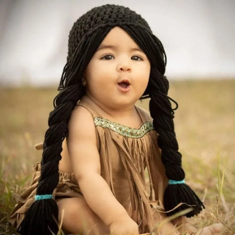 Hand-woven Cute Children's Wig Hat Photography Photo Props Baby Headdress Hat Photography Props  Accesorios Fotografia