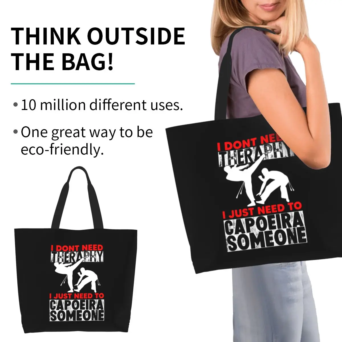 Capoeira Movements Capoeirista Brazilian Martial Shopping Tote Bag Canvas Large Capacity Shoulder Bags Shopper Grocery Handbag