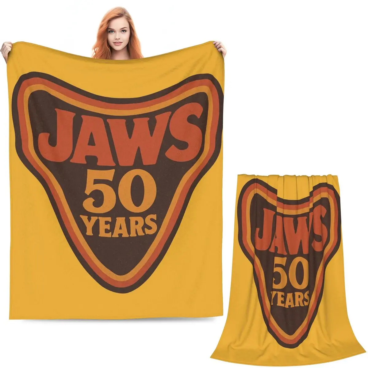 Jaws 50th Anniversary Logo Blanket Soft Warm Flannel Throw Blanket Plush for Bed Living room Picnic Travel Home Couch