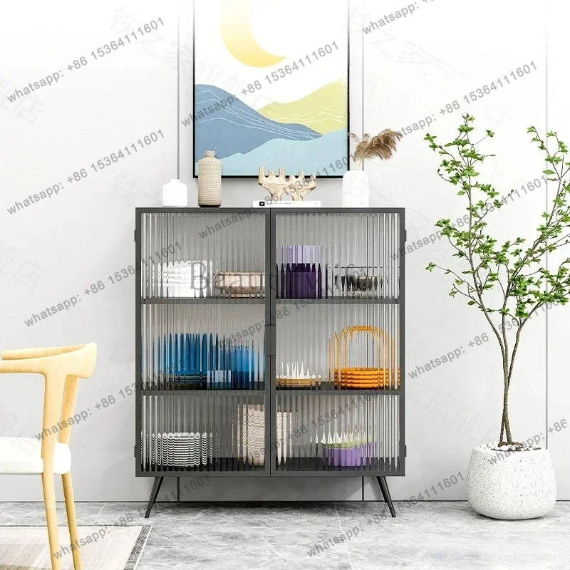 

Nordic Changhong glass side cabinet wrought iron light luxury locker living room storage cabinet living room against the wall