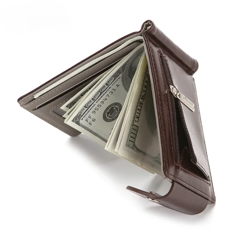 

Slim Leather Wallet Coin Bag Money Clip Card Cases Zipper Women Men Wallet Pull Type ID Credit Card Holders Hasp
