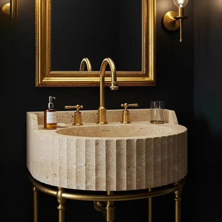 Fashion Natural Stone Basin Sink Customizable Bathroom Vanity for Hotel Apartment Building