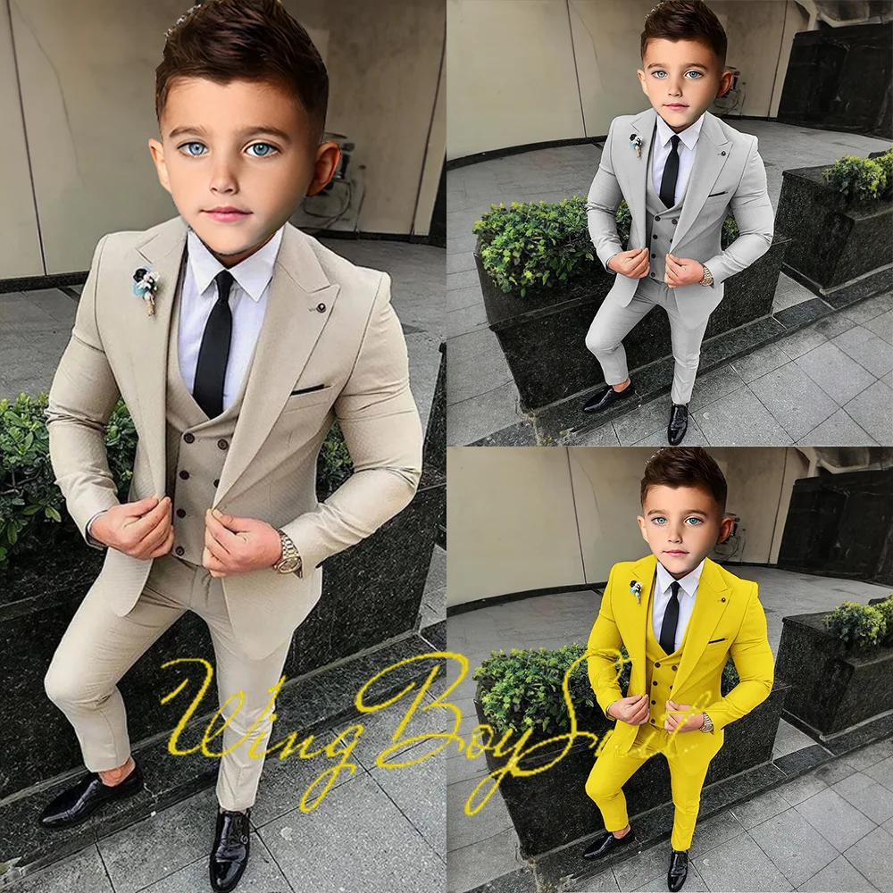 

Khaki Boys Suits Business Formal Jackets Pants Vests Slim Fit High Quality Blazer Kids Wedding Tuxedos Custom Outfit