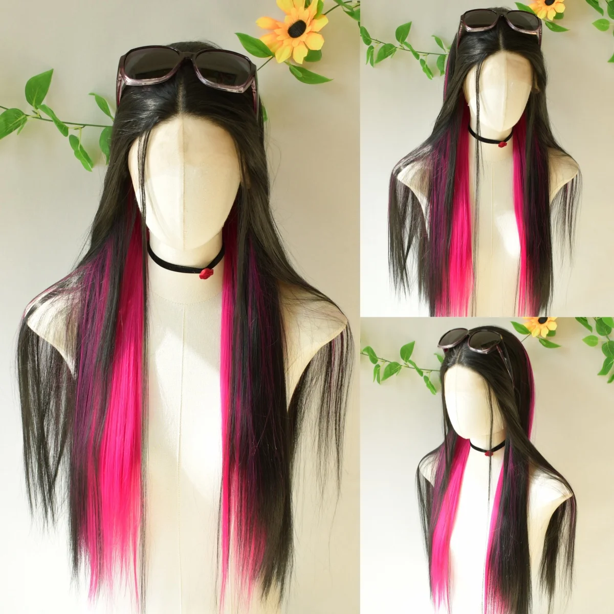 شعر مستعار أسود ووردي على شكل عظمة مستقيمة من الدانتيل شعر مستعار أمامي يسلط الضوء على الوردي 13X4 HD قبل قطعها بدون صمغ الاصطناعية اليومية تأثيري للبيع