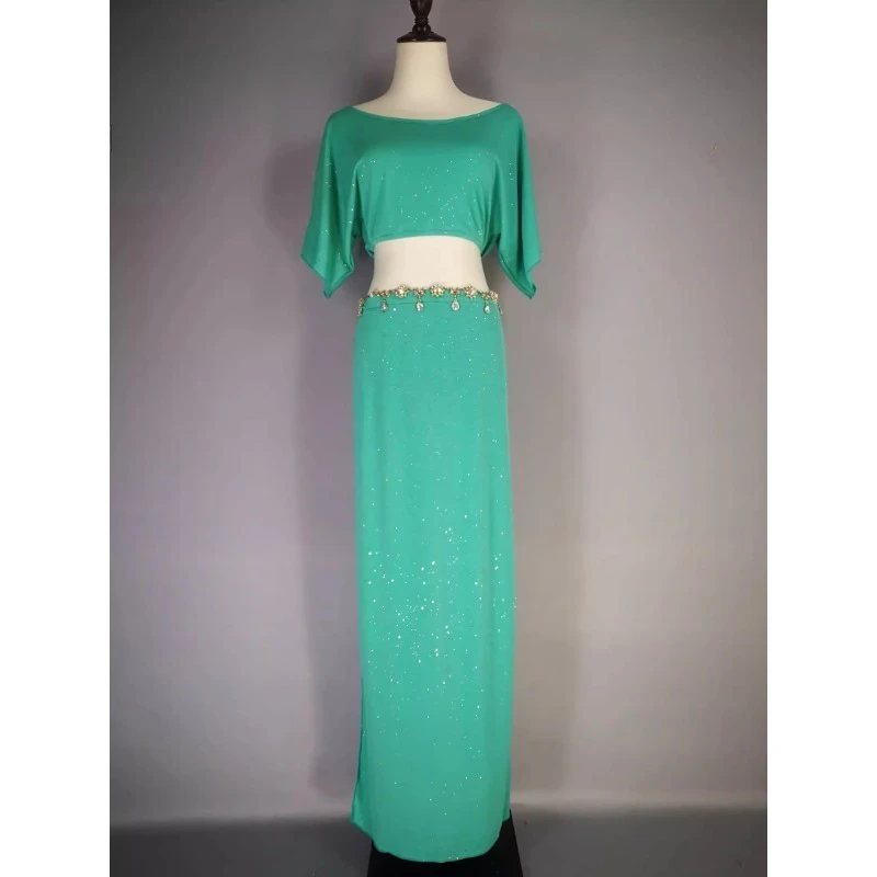 Customized Shiny Belly Dance Costumes Super Sparkling New Long Skirt Set Belly Dance Dress Practice Clothes