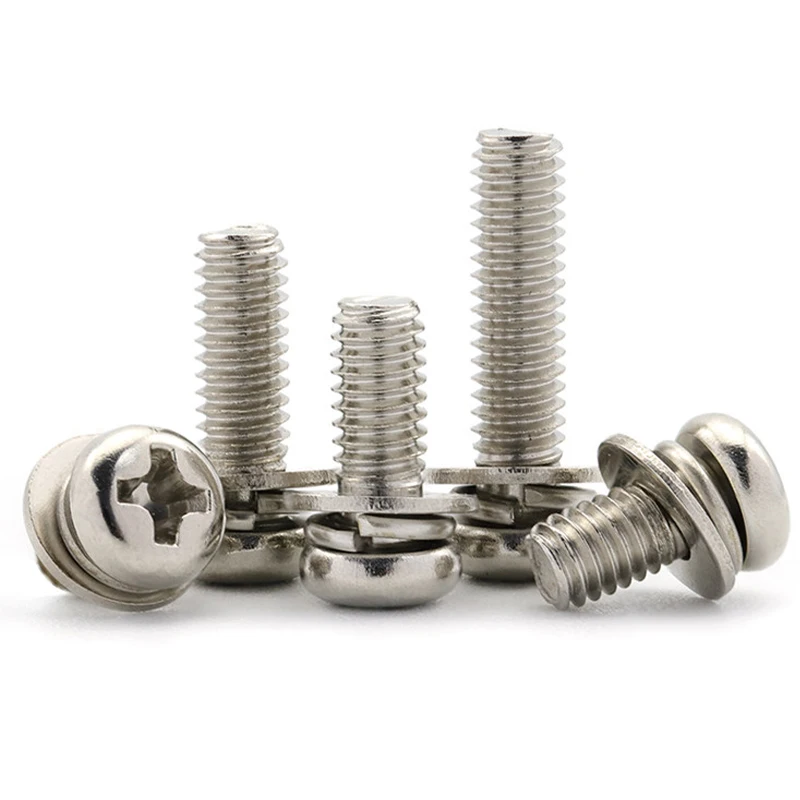 304 Stainless Steel Cross Round Head Screw GB Pan Head Bolt with Washer Combination Screw M3 100Pcs Industrial Use
