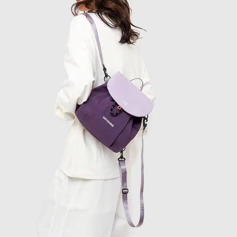 Block Drawstring Backpack Waterproof Nylon Large Capacity Flap Design Adjustable Straps Durable for Daily Commute Travel Casual