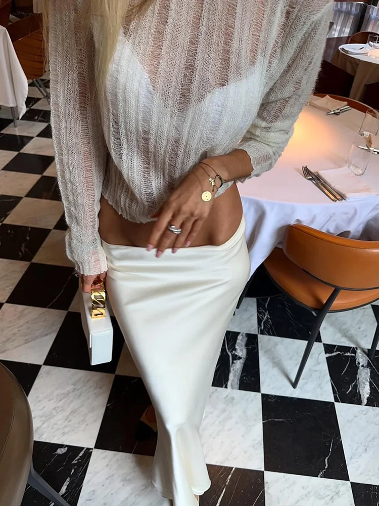 

Tossy Sexy High-Neck Knit Sweater See-Through Openwork Long Sleeves Solid Slim Women's Clothing Autumn 2025 New Female Knitwear