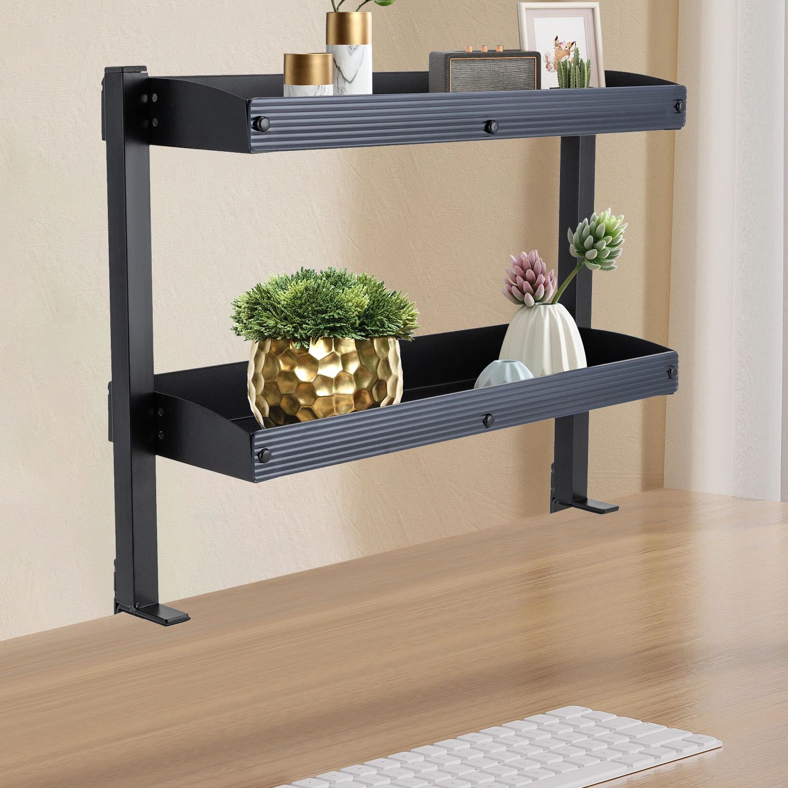 2段式クランプオンデスクシェルフオーガナイザー、黒色の省スペ - Desk Setup Black のレビューと価格