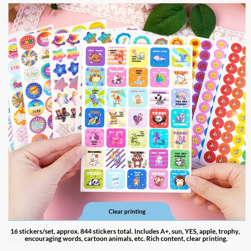 Pegatinas de Incentivo 844 Pegatinas de Recompensa Inspiradoras de Dibujos Animados en Inglés para Niños y Maestros
