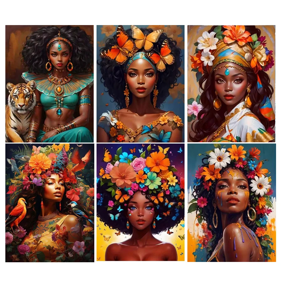 

Fairy 5D Diamond Painting African Butterfly Woman Tiger Cross Stitch Diamond Embroidery Portrait Mosaic Picture Of Rhinestones