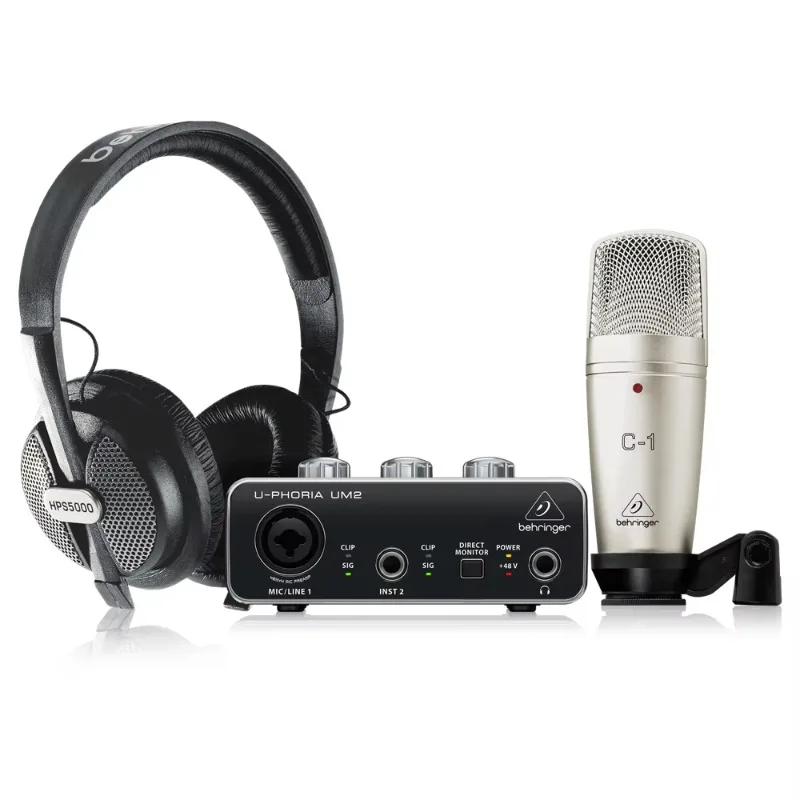 Behringer U-Phoria Studio Complete Recording Bundle with USB Audio Interface Condenser Microphone and Studio Headphones