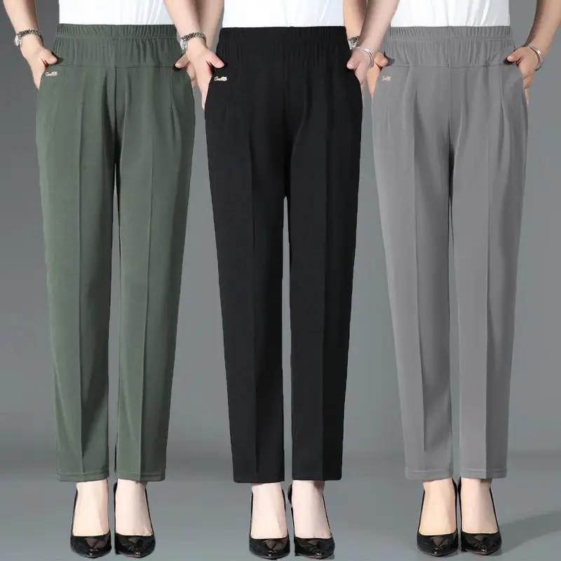 

High Waist Elastic Pants Women Summer Solid Color Straight Pants Loose Casual Clothing Trends Cheap Trouser Korean Pants New