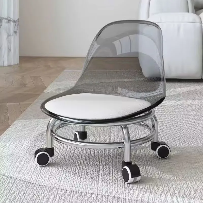Swivel Caster Stool with PP Padded Backrest, Silent Wheels, Sturdy Metal Frame, Multipurpose for Home Salon Office, Multicolor