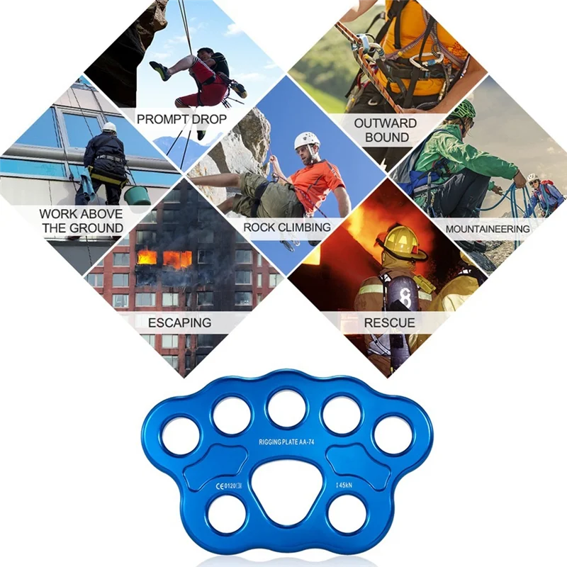 

1 Piece 8 Holes Outdoor Paw Rigging Plate 45KN Rock Climbing Mountaineering Anchor Point Connector Gear Rigging Plate Blue