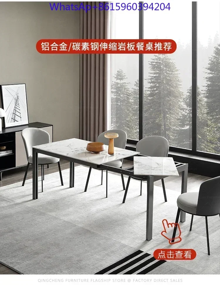 Minimalist retractable rock table size apartment rectangular luxury home designer dining table and chair combination