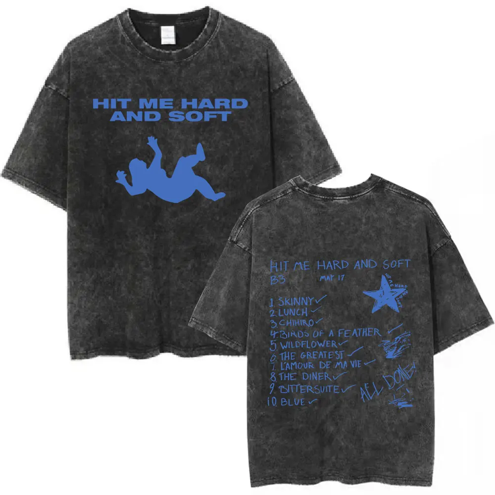 Hit Me Hard and Soft 2024 Tour Vintage Washed T Shirt Unisex Fashion Harajuku T-shirts Cotton Casual Loose Short Sleeve T Shirts