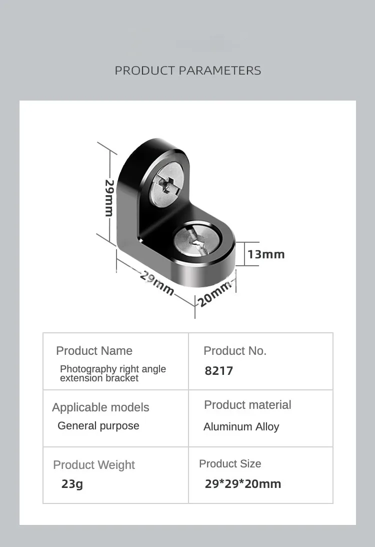 90 ° Rechtwinklige Halterung für DSLR-Kamerakäfig, Verlängerungshalterung, 1/4 3/8 Schraubenpositionierungsloch für Stativkopf-Adapterhalterung – Detail 16