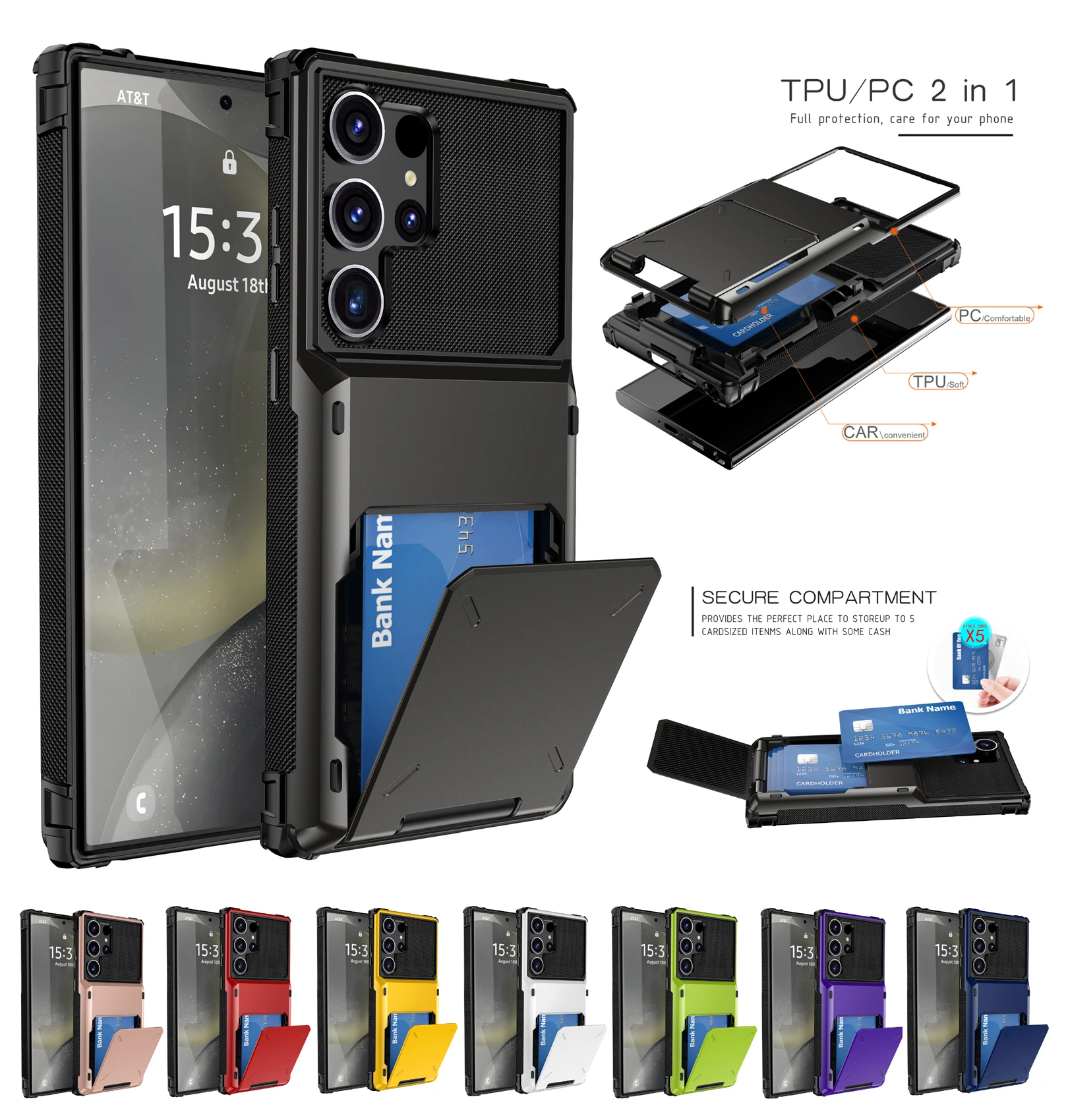 Wallet Card Slots Case for Samsung Galaxy S26 S25 S24 S23 S22 S21 S20 S10 Nore 20 10 FE Ultra Edge Plus Phone Cover Shockproof