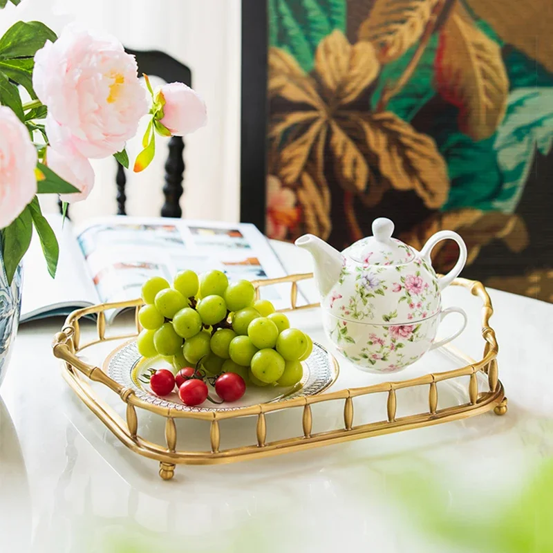 Pure copper tray French coffee table storage fruit living room dining soft decoration ornaments