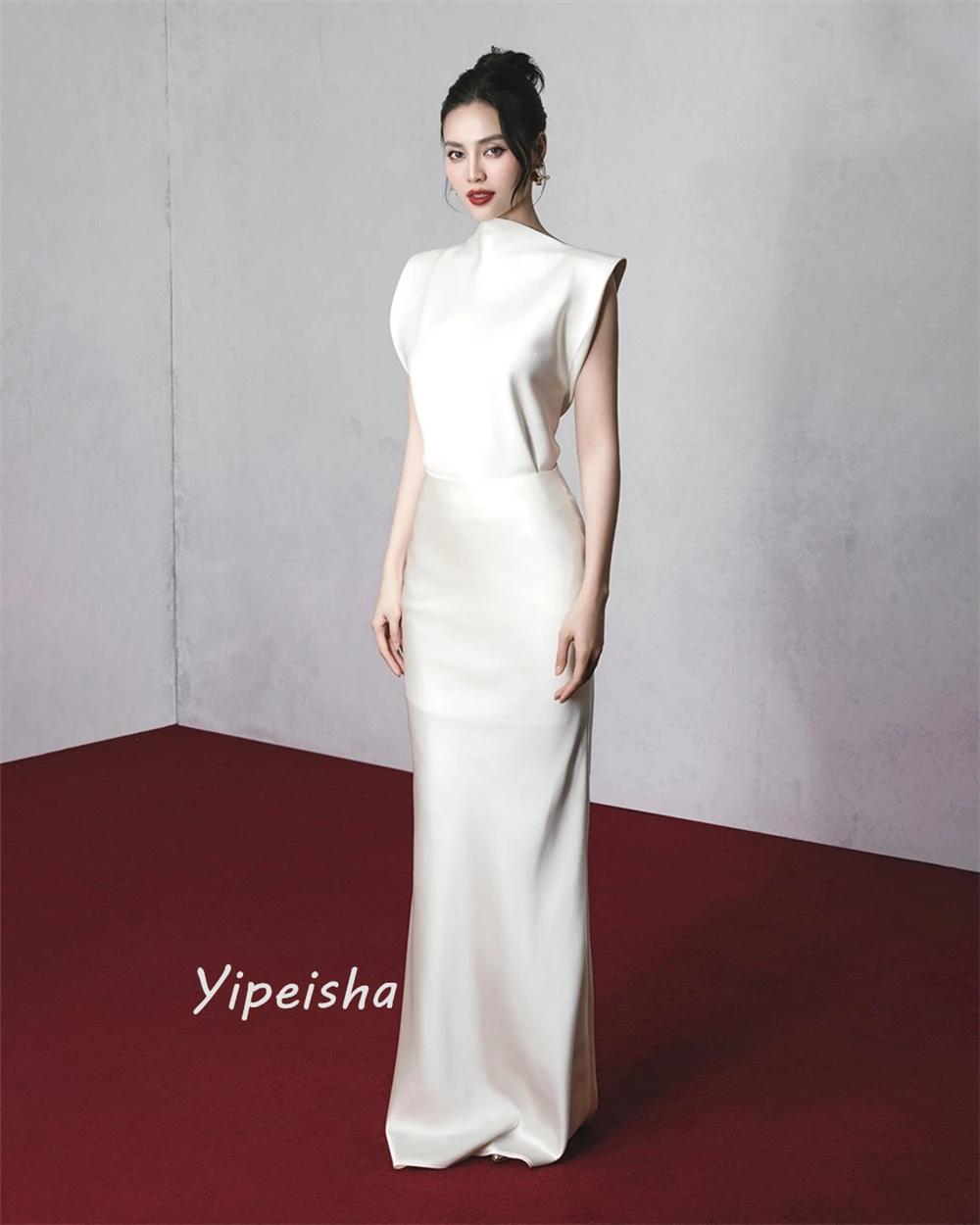 Jiayigong  Prom Modern Style Formal Evening High Collar A-line Floor-Length Satin Bespoke Occasion Dresses