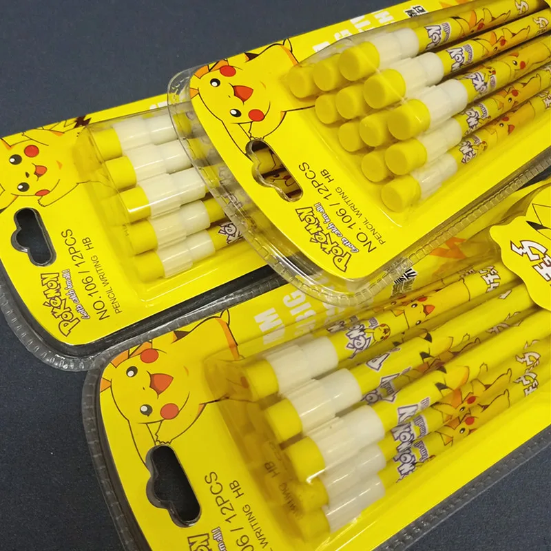 12pcs/set Pokemon HB Wooden Lead Pencils Anime Pikachu Cartoon Pencil Kids Student Stationery Children's Gift