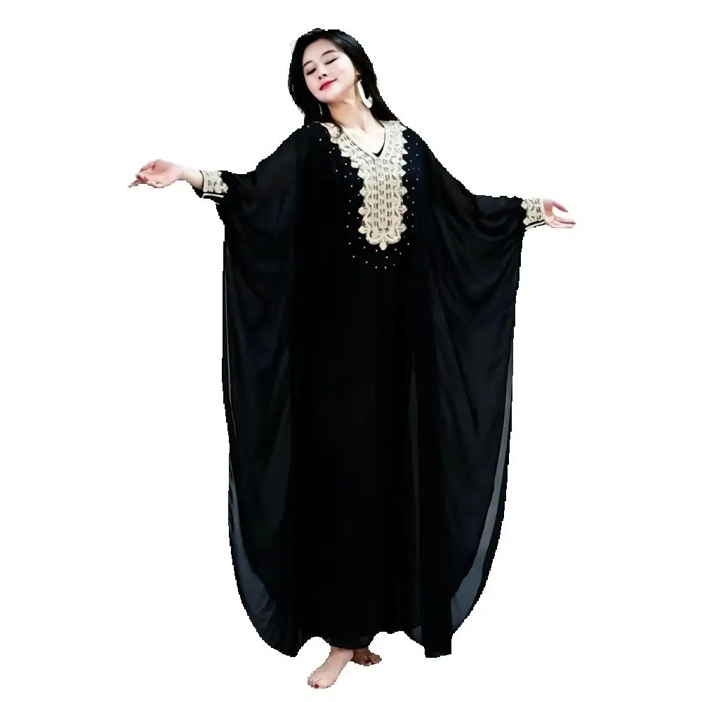 Khaleegi Dance Costume Set Chiffon Abaya Thobe with Inner Long Dress Saudi Gulf Belly Dance Performance Outfit for Women